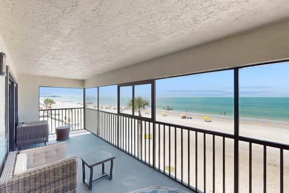 Extraordinary Gulf front condo w screened in balcony WD AC heated pool pool spa