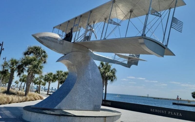 Benoist Plaza biplane sculpture near St. Pete Pier