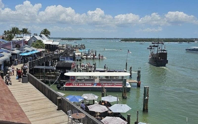 Aerial view of John's Pass Village boardwalk and marina